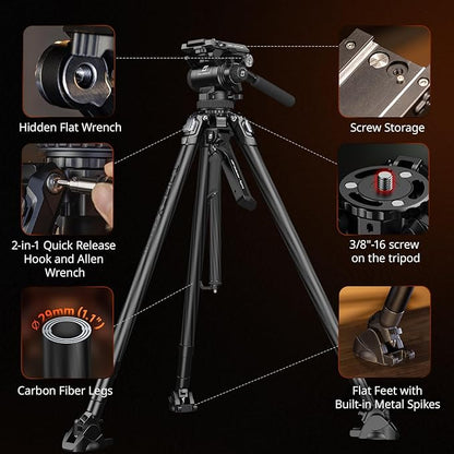 SmallRig x Potato Jet Tribex Carbon II Hydraulic Carbon Fiber Tripod, Fast Extend Camera Video Tripod with 4-Step Counterbalance Fluid Head,Weight 8.3lbs,Load up to 13.2lbs - 5755