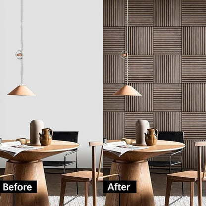 ARMURO Wood Slat Wall Panel - 4 PCS Walnut Wood Panels for Wall, Natural Wood Veneer Acoustic Slat Wood Wall Panels - Wood Slats for Wall Soundproof Wood Panels 23.6" W x 23.6" L