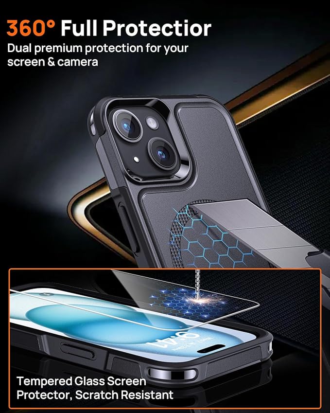 Lanhiem Magnetic for iPhone 15 Case with Privacy Screen Protector, 10 FT Military Grade Shockproof Heavy Duty Case Protective Phone Cover Compatible with MagSafe for iPhone 15 (Black)