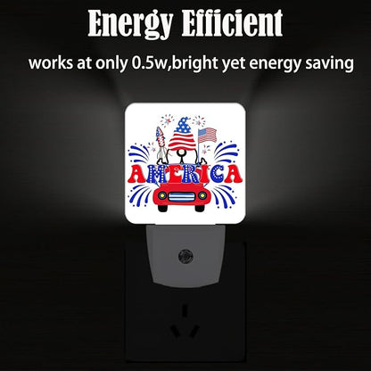 FSHVQKD Happy Independence Day Night Light,Plug Into Wall with Dusk to Dawn Light Sensors, Warm Nightlights for Bedroom, Bathroom, Hallway, Kitchen, Gifts Ideal for Boys Girls Women Men