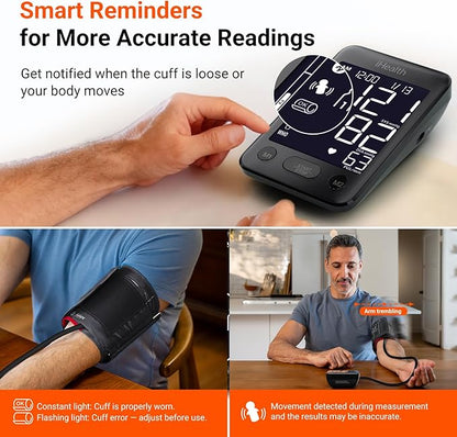 iHealth Accu Blood Pressure Monitor – 4.5" Large LCD(Black), Clinically Accurate, Irregular Heartbeat Alert, Body & Cuff Detection, Bluetooth Sync, Large 8.6"–17" Cuff– Easy for Seniors & Adults
