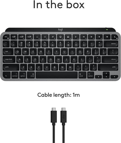 Logitech MX Keys Mini for Mac Minimalist Wireless Keyboard, Compact, Bluetooth, Backlit Keys, USB-C, Tactile Typing, Compatible with MacBook Pro & Air,iMac,iPad - Space Grey