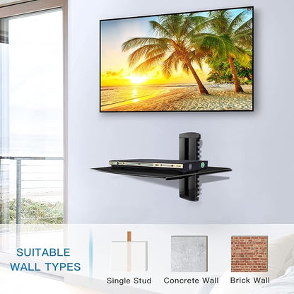suptek Single Floating Shelf Wall Bracket with Strengthened Tempered Glass for DVD Players/Cable Boxes/Games Consoles/TV Accessories 1 Shelf, Black, CS201