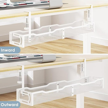 Mzmaxy Cable Management, 25'' Cable Management Under Desk No Drill, Metal Cord Organizer with Clamp for Standing Desk, Cable Organizer for Home Office, White