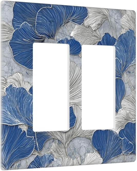 Bvtewkhz Abstract Blue Marble Plant Leaves 2 Gang Double Rocker Decorative Light Switch Covers Electrical Faceplate Switch Plates for Bathroom Kitchen Home