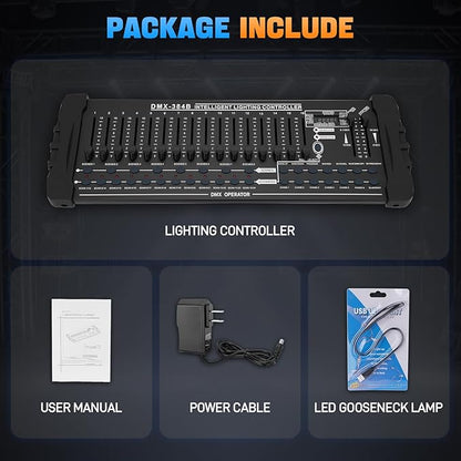 DMX 384 Channel Lighting Controller with DMX512 Protocol Compatible with Moving Head Light, DMX Operator Console with MIDI Control for DJs, Stage, Party, Club, Theater Lighting