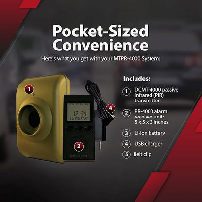 Long Range Motion Sensor System- Dakota Alert MTPR-4000 Wireless Motion Detector & Receiver, Camping Perimeter & Trip Wire Alarm Device, Monitor Driveways, Backyards, Entrances, Deer Trails and More
