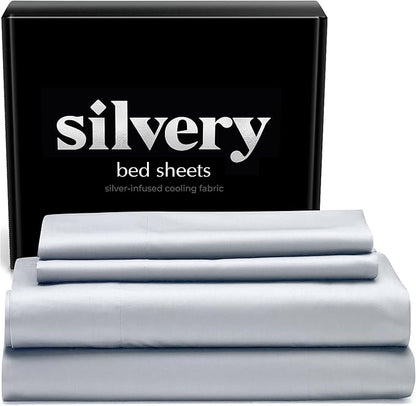 Silvery Silver Infused Bed Sheets Set - Award-Winning Self-Cooling Fabric with Self-Cleaning Silvery Technology™ That Stays Fresh 3X Longer for Hygienic Sleep (Gray, King)
