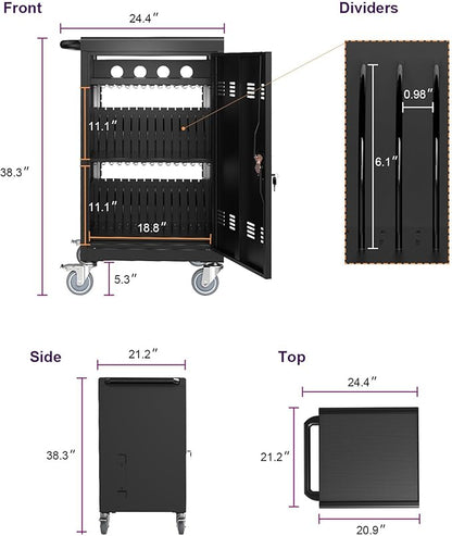 35 Device Mobile Charging Station for Laptops/Tablets/iPads/Chromebooks,35 Bay Lockable Charging Cabinet with Cable Management & Power Strip Included, Laptop & Tablet Storage Carts,Easy Assembly