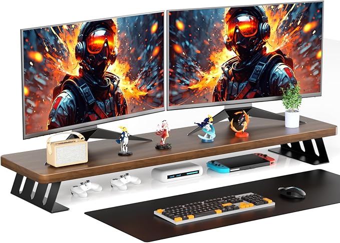 NestNeat Dual Monitor Stand Riser, 39 Inch Large Wood Monitor Stands for 2 Monitors, Desk Monitor Riser for Computer/Laptop/Printer/TV, Stand Riser up to 220 lbs