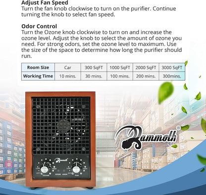 Mammoth Ion and Ozone Generator 6000 mg/hour Adjustable up to 3,500 SqFt Ionizer & Deodorizer Ozone Odor Eliminator- Ozone Machine Wooden Design Ideal for Dust, Pollen, Pets & Smoke Smell