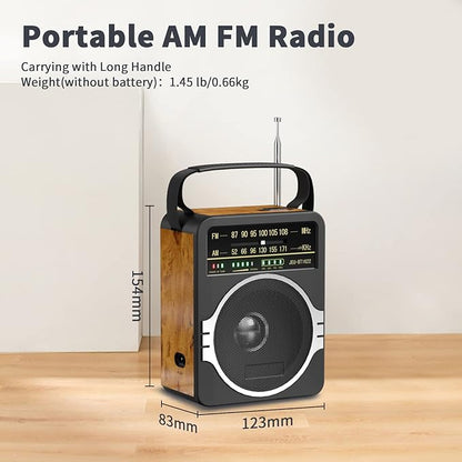 JEUJUG Portable AM FM Radio, Bluetooth 5.0 Radios 5 Watts Loud Speaker,FM Radio Built-in Rechargeable Battery/DC D*4 Cell Battery Operated & AC Power Plug in Wall Retro