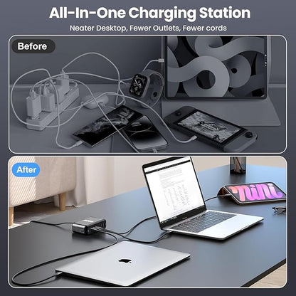 600W USB C Charger 100W USB C Charger Block, GaN III 8-Port Fast Charging Station Hub,PD 3.1 140W Laptop Charger Adapter Compatible with MacBook Pro/Air,DELL,Steam Deck,iPhone 16/15/14,Galaxy S25