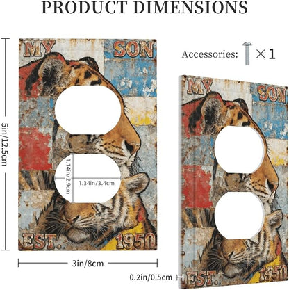 Bvtewkhz Tiger Vintage Duplex Outlet Decorative Outlet Covers Light Switch Plate Electrical Receptacle Switchplate For Bathroom Kitchen Bedroom