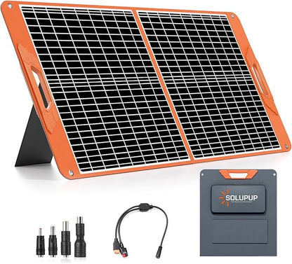 SOLUPUP 60W Portable Solar Panel, IP65 Waterproof Foldable Solar Panels for Power Station, 23% High Efficiency Solar Charger with QC3.0 USB-A & USB-C Outputs & 2 Kickstands for Outdoor Camping RV Trip