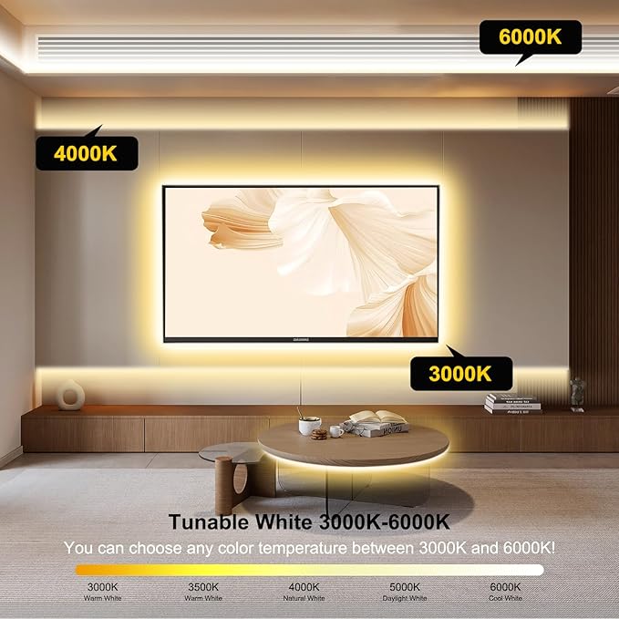 Pandery COB LED Strip Light,CCT Dimmable Strips Light,2700K-6500K,65ft/20m,8mm Wide,CRI90+ 24V LED Strips Kit with Bluetooth APP Control/Music Mode,for Bedroom,Kitchen,DIY Lighting