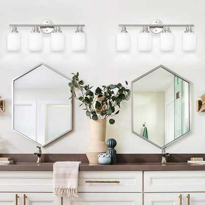 Guliaofo 4-Light Brushed Nickel Vanity Lights for Mirror, Bathroom Light Fixtures with Textured Milky White Glass Shade, Modern Kitchen Light Fixtures Wall Sconce Light - E26 Base