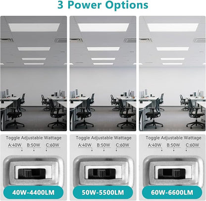 VocgoUU 2x4 LED Flat Panel Light – 12 Pack, 3 Wattage 40W/50W/60W & 4 CCT 3K/4K/5K/6K Selectable, 0-10V Dimmable, 6600LM, Drop Ceiling Troffer, ETL Listed, 100-277V Commercial Light