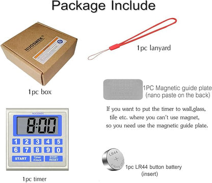 NUOSWEK Digital Timer Waterproof Shower Timer Shower Clock Direct Digit Entry Bathroom Kitchen Timer with Strong Magnet and Large LCD Display (Waterproof 13 Key)