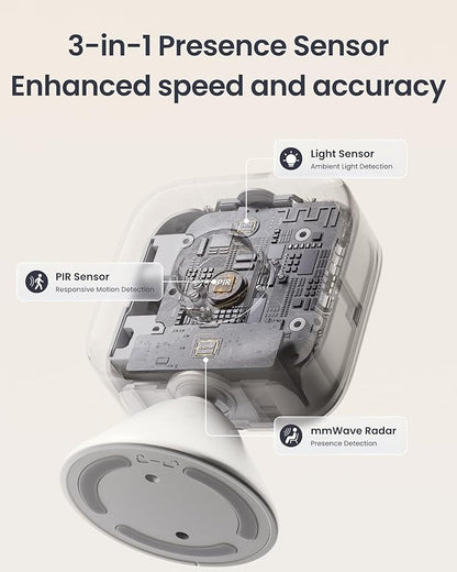 SwitchBot Smart mmWave Radar Motion Sensor, Bluetooth Presence Sensor with Dynamic Detection & Zone Positioning, Compatible with Alexa, HomeKit & Apple Home via SwitchBot Hub, 2-Year Battery Life