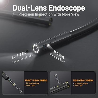 Teslong Dual Lens Endoscope with Light, Mechanic Borescope Inspection Camera, Fiber Optic Scope, Flexible Snake Probe for Automotive, HVAC, Wall & Home Inspections (16.5FT)