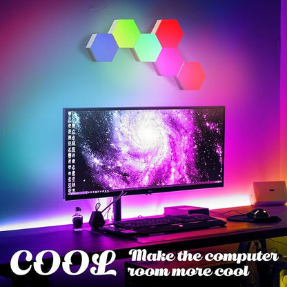 ODISTAR Remote Control Hexagon Wall Light,Smart Wall-Mounted Touch-Sensitive DIY Geometric Modular Assembled RGB led Colorful Light with USB-Power,Used in Bedroom (6-Pack)