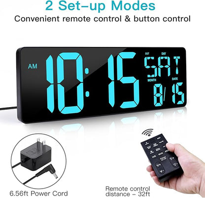 XREXS Large Digital Wall Clock with Remote Control, 17.2 Inch LED Large Display Count Up & Down Timer, Adjustable Brightness Alarm Clock with Day/Date/Temperature for Home, Gym, Office and Classroom