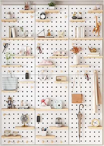 Wooden Wall Organizer Kit, Versatile Display Panel for Bedroom, Office, Bathroom, Wall-Mounted Storage Solutions (Natural Finish, 60x80CM)