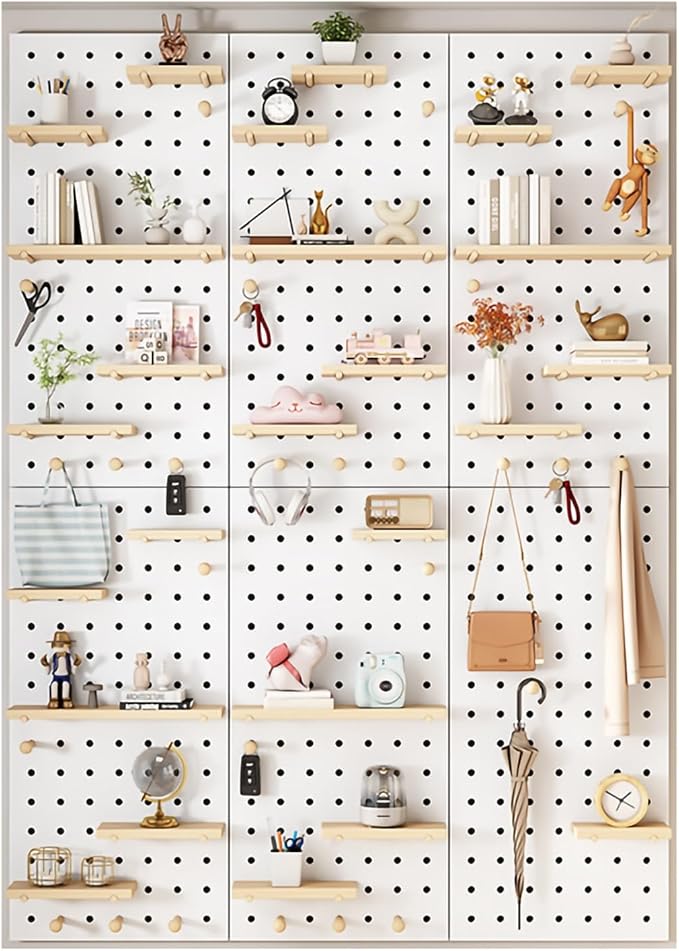 Wooden Wall Organizer Kit - Versatile Display Panel for Bedroom, Office, Bathroom - Wall-Mounted Storage Solution (Natural, 40x120CM)