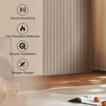 QDYMXUN Wood Slat Acoustic Wall Panels, 4-Pack 94.5'' x 7.9'' 3D Fluted Sound Absorbing Paneling for Interior Accent Wall Decor, Living Room (Natural Oak)