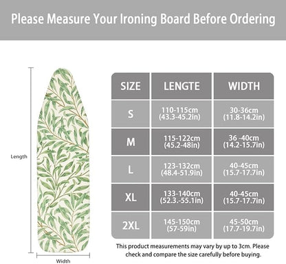 ZCFYGDX Ironing Board Cover Decor 15x48 Inch, Iron Board Cover with Nose Pocket, Nylon Buckle Fastening Stain Resistant Scorch Resistant,Protection Covers with Elastic Edge Fresh Green Leaf Print