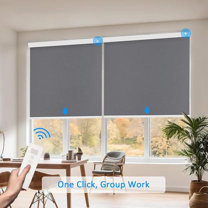 COOLWINDS Motorized Blinds with Remote Cordless Automatic Motorized Shades Custom Blinds for Windows Smart Curtains Compatible with Alexa Google Home(Blackout Thunder Grey,W51 x H72in)