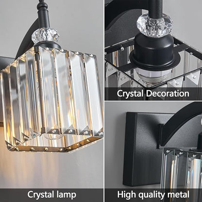 BBLLWJ Modern Bathroom Vanity Light 4-Light Black Crystal Light Fixtures Over Mirror for Bathroom Wall Sconce