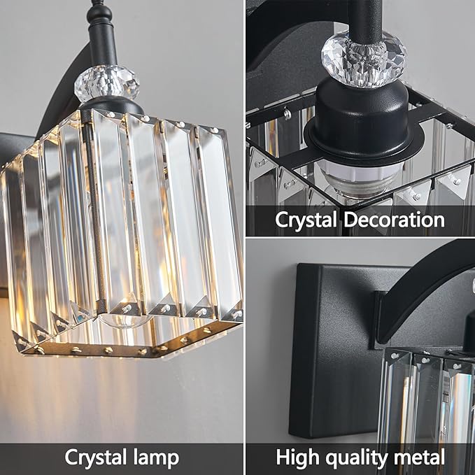 BBLLWJ Crystal Vanity Lights - Black, 6 Light Bathroom Vanity Light with Crystal Fixture, Modern Style for Bathroom Mirror
