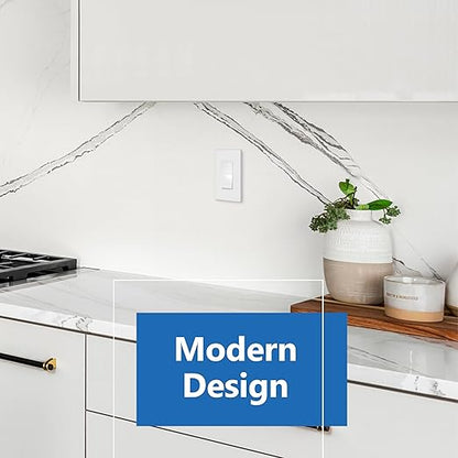 LIDER Matte White Minimalist Design Decorator Switch, Frameless Paddle Wall Light Switch, On/Off Rocker Switch, Single Pole, Residential Grade, UL Listed, 3 Wire, 15A 120-277VAC, 10 Pack