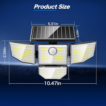 Adewalk 3000LM Outdoor Solar Light - Upgrade 4 Heads 188 LED Solar Motion Sensor Outdoor Lights, IP65 Waterproof Powered Light for Home Darkroom Backyard