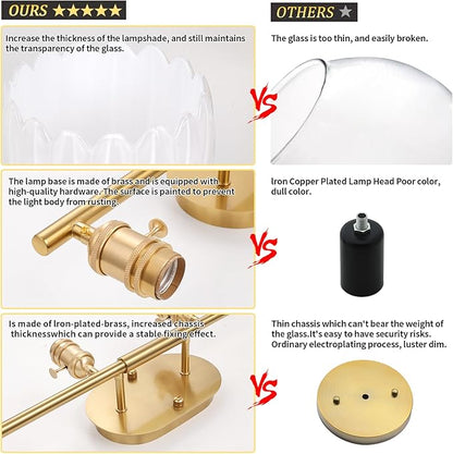 Shenmoyl Bathroom Light Fixtures, 4-Light Brass Vanity Wall Light Over Mirror with White Tulip Glass Shade for Bedroom Living Room (Bulb Not Included)