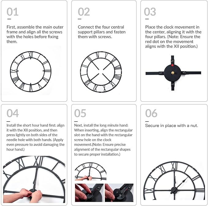 Ohweog Oversized 48 inch Wall Clock for Living Room Decor – Extra Large Silent Non-Ticking Modern Farmhouse Wall Clock, Decorative Metal Roman Numeral Clock, Black