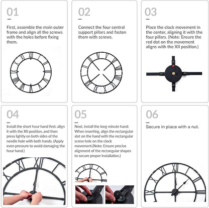 Ohweog Extra Large 40 Inch Wall Clock for Living Room Decor – Silent Non-Ticking Modern Farmhouse Wall Clock, Oversized Decorative Metal Roman Numeral Clock, Black
