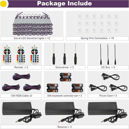POWLAB 120Ft SMD5050 RGB storefront led lights with Smart Control, 240 LEDs Super Bright Waterproof led rgb module lights for Storefront Window Display, Business Signs, Letter Advertising, Dual Remote