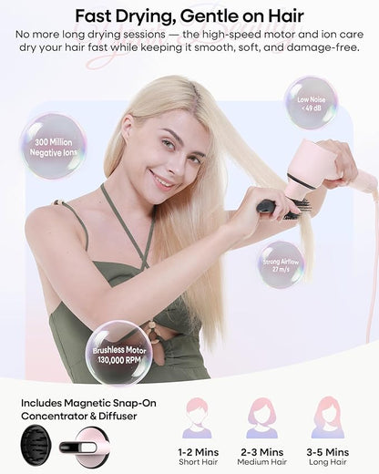 okaydeer 7 in One Hair Dryer Brush with Auto Wrap Curlers, Negative Ionic, No Heat Damage, Blow Dryer, Fast Drying & Frizz-Free Styling, Hot Air Styler, Straightener&Volumizing Brush with Storage Bag