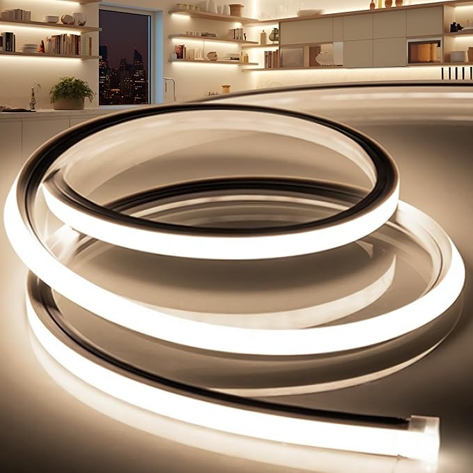 VOEWT LED Strip Lights Neutral White 4000K,32.8ft 110-120V Neon Rope Lights,Flexible Silicone Outdoor Waterproof Neon Strip Lights for Bedroom,Mirror,Kitchen Cabinet, Living Room,Halloween Decor