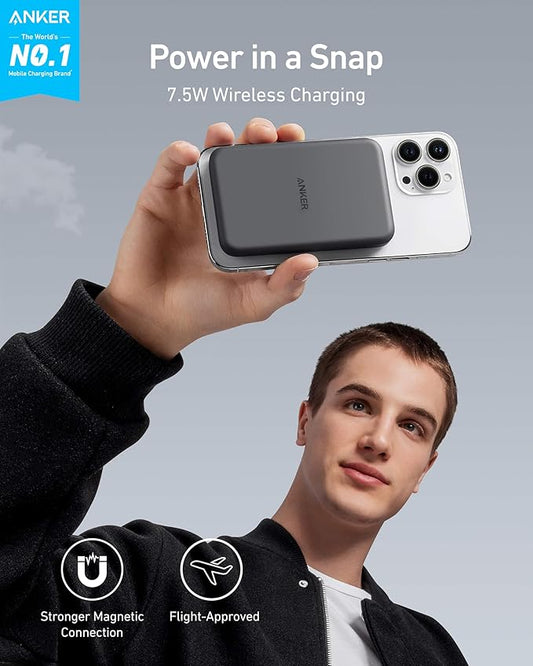 Anker 621 Magnetic Portable Charger (MagGo), 5,000mAh Wireless Power Bank with USB-C Cable, Magsafe-Compatible Battery Pack for iPhone 16/15/14/13/12 Series