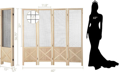 Wnutrees 4 Panel Gridwall Display, Portable Freestanding Display Board for Craft/Art Shows, Retail, Events, Decorative Wood Room Divider Folding Screens, Natural