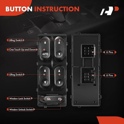A-Premium Master Power Window Switch Compatible with 2002-2003 Ford F-150 F150 Crew Cab Pickup 4.2L 4.6L 5.4L, Front Left Driver Side, Replace# 2L3Z14529BAA