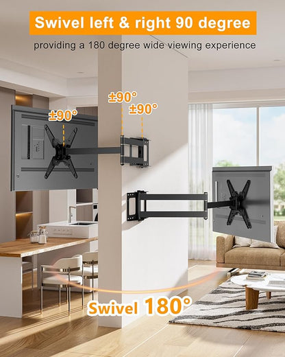 Extra Long Arm TV Wall Mount 48'' Extension, Rotating TV Wall Mount 180° Heavy Duty Full Motion for 26''-65'' Screens, VESA 400x400mm, Load 110 lbs, 16''Wood Stud/Concrete/Brick Wall, WHYFONE