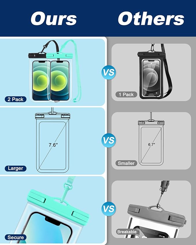Waterproof Phone Pouch for Cruise Essentials 2025, Beach Vacation Essentials Cruise Ship Travel Must Haves, Dry Bag Case for iPhone 16 15 14 13 12 11 Plus Pro Max Galaxy Pixel - 2 Pack Clear