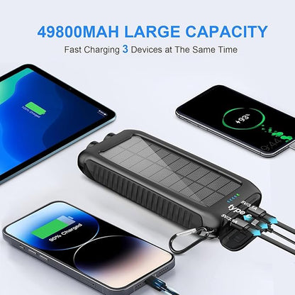 Kepswin Solar-Charger-Power-Bank-49800mAh Portable Solar Phone Charger with LED Flashlight/15W Fast Charge USB C Waterproof External Backup Battery Pack for All Cell Phones & Electronic Devices