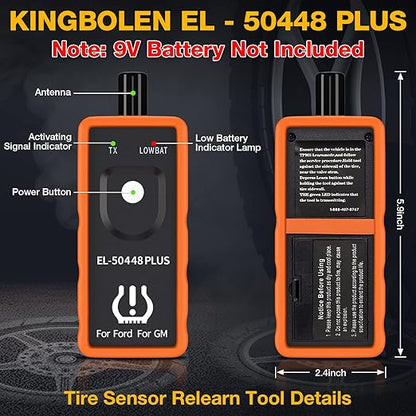 KINGBOLEN EL-50448 Plus TPMS Relearn Tool for Ford for GM Automotive Tire Pressure Monitor Sensor 315/433 MHz Reset Tool, 2 in 1 Relearn Tool for F150 for Lincoln for Buick for Cadillac Vehicle