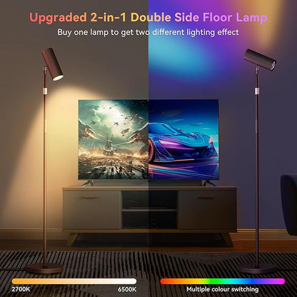 SIBRILLE Spotlight Floor Lamp, Tall LED Standing Lamp with Remote/Touch Control, 2700K-6500K, 350°Rotating Head Standing Lamp, Reading Floor Lamp for Living Room, Bedroom, Office & Wall Art, Black RGB